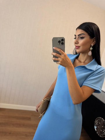 Pola Yaka Modal Kumaş Yırtmaçlı Elbise