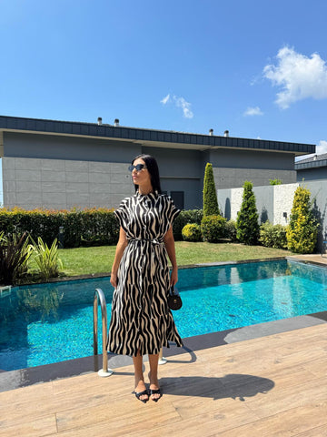 Zebra Desenli Gömlek Elbise
