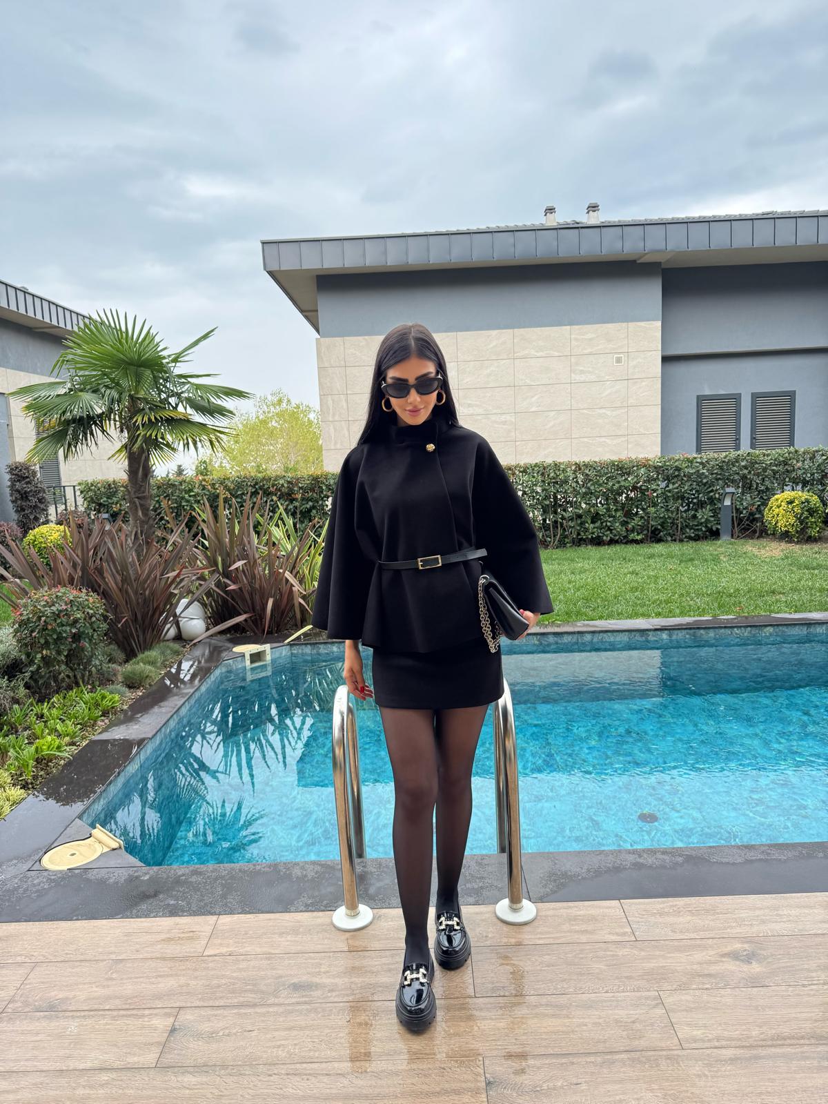 Kemerli Gold Düğmeli Palço Siyah