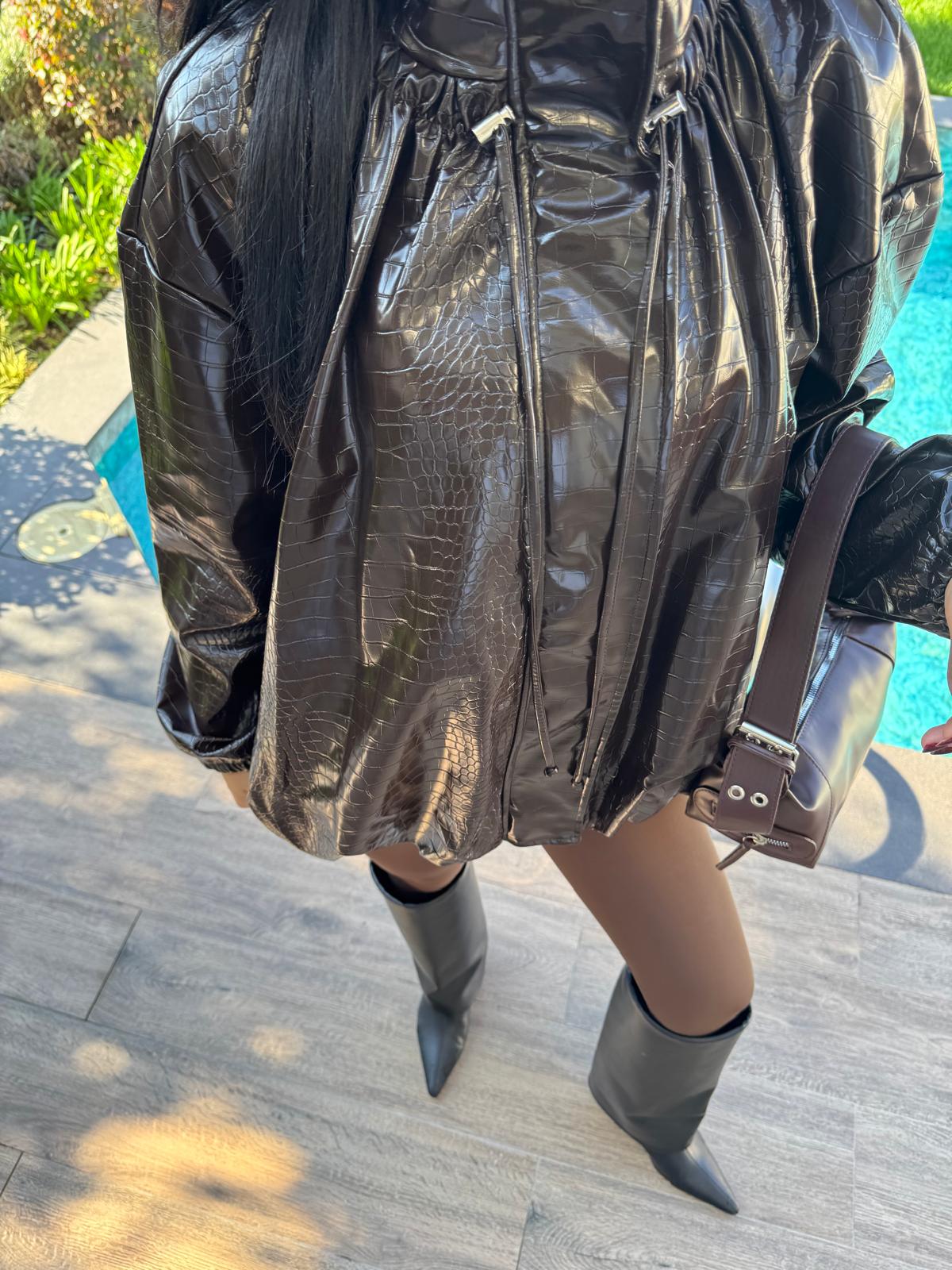 Acı Kahve Yılan Dokulu  Bomber Deri Mont