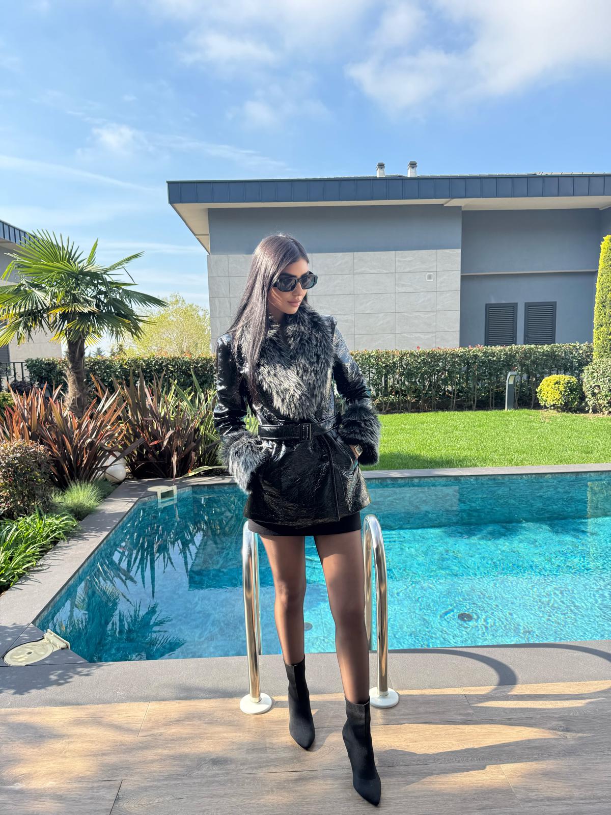 Kürk Yaka Premium Kalite Deri Mont