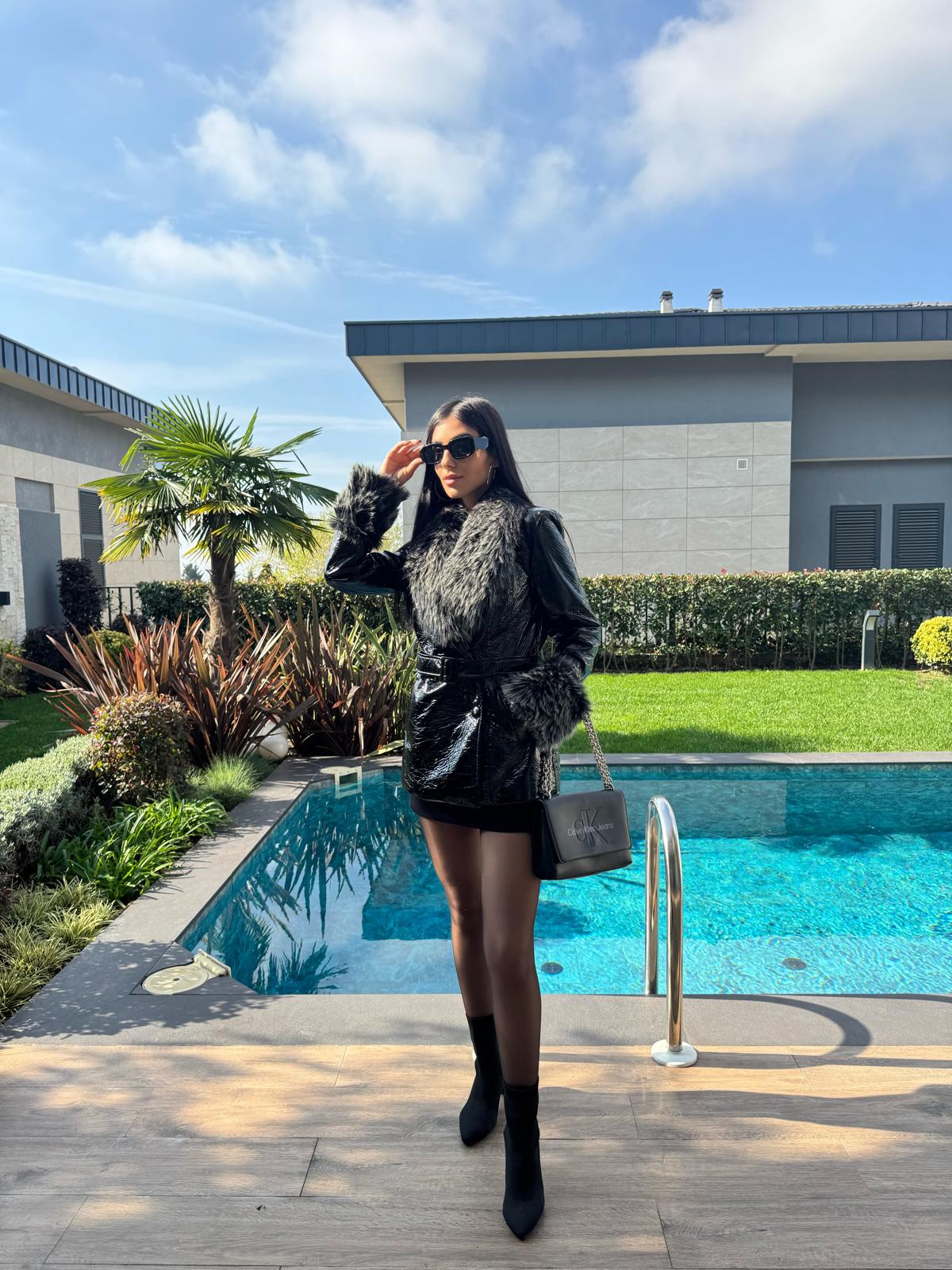 Kürk Yaka Premium Kalite Deri Mont