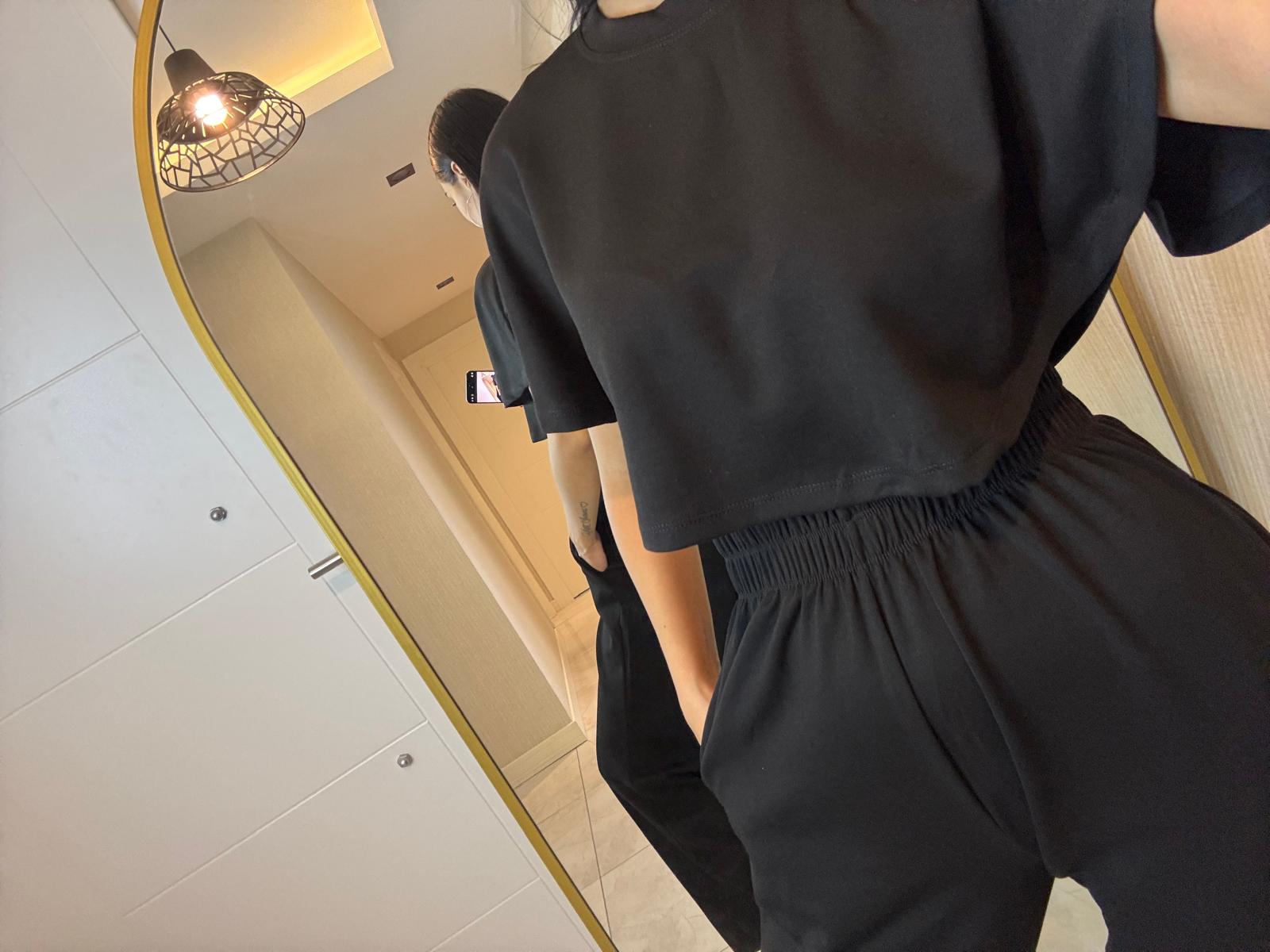 Siyah Crop Beli Lastikli Palazzo İkili Modal Kumaş Takım