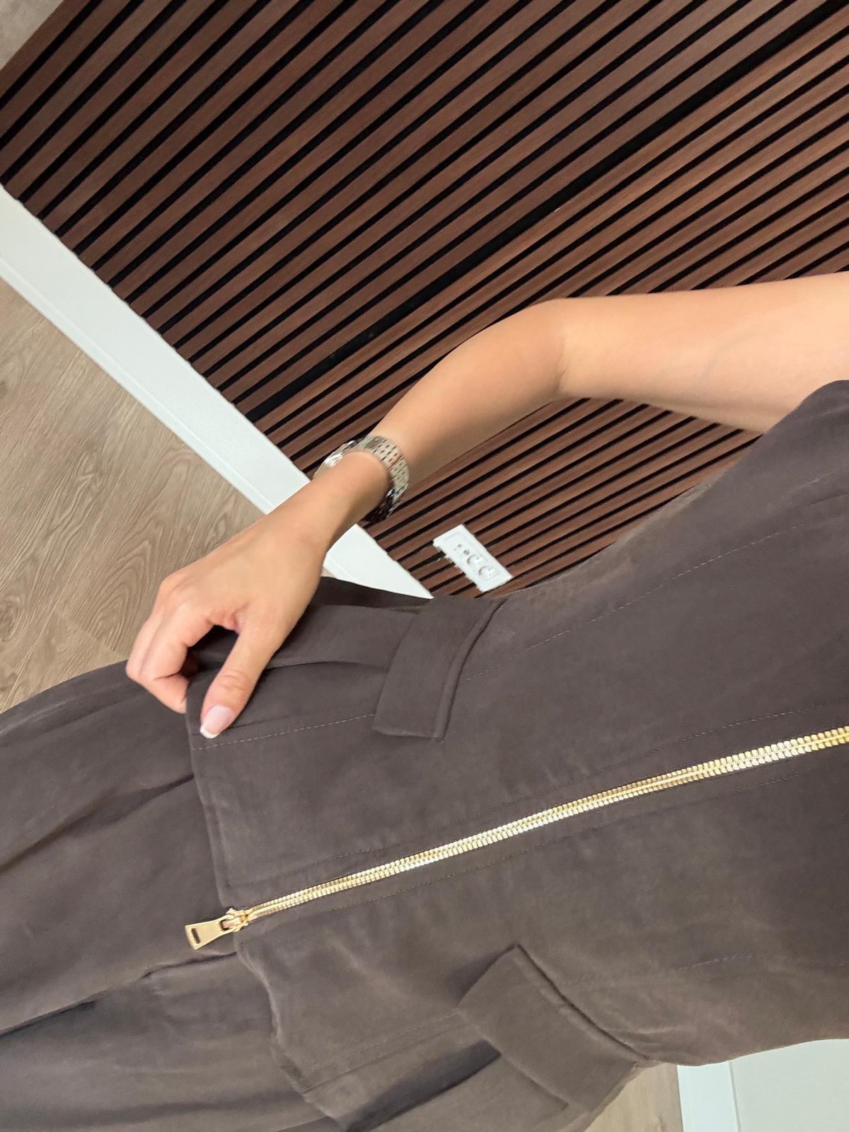 Tencel Modal Çift Fermuarlı Yelek Takım-Kahverengi