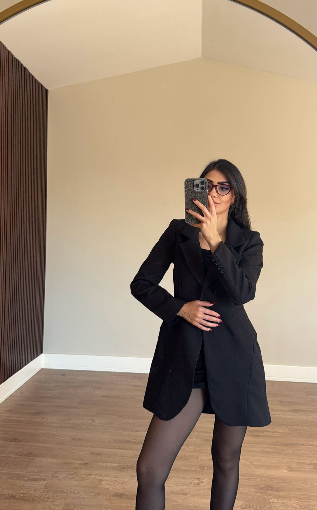Vatkalı Blazer Ceket Elbise Siyah