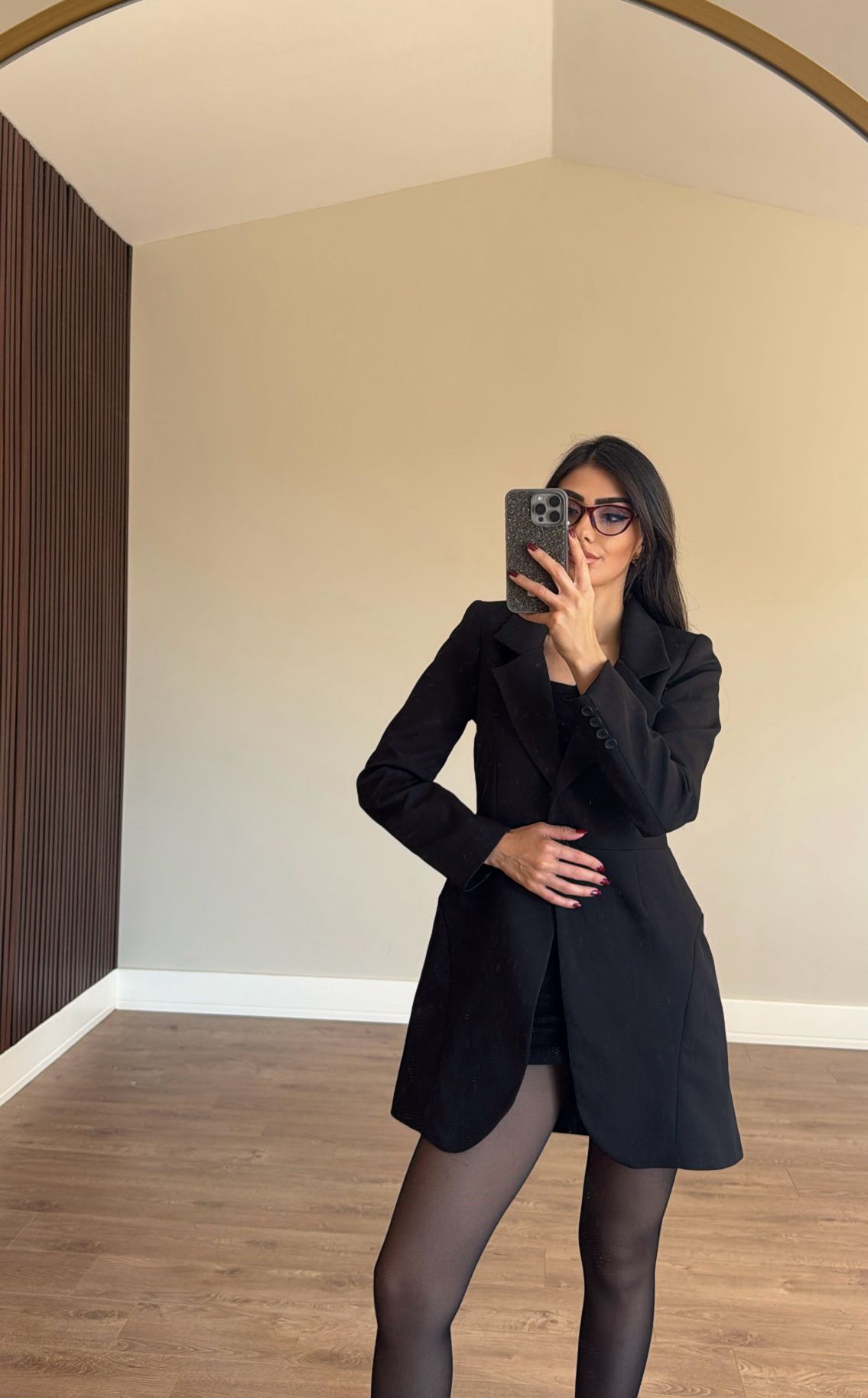 Vatkalı Blazer Ceket Elbise Siyah