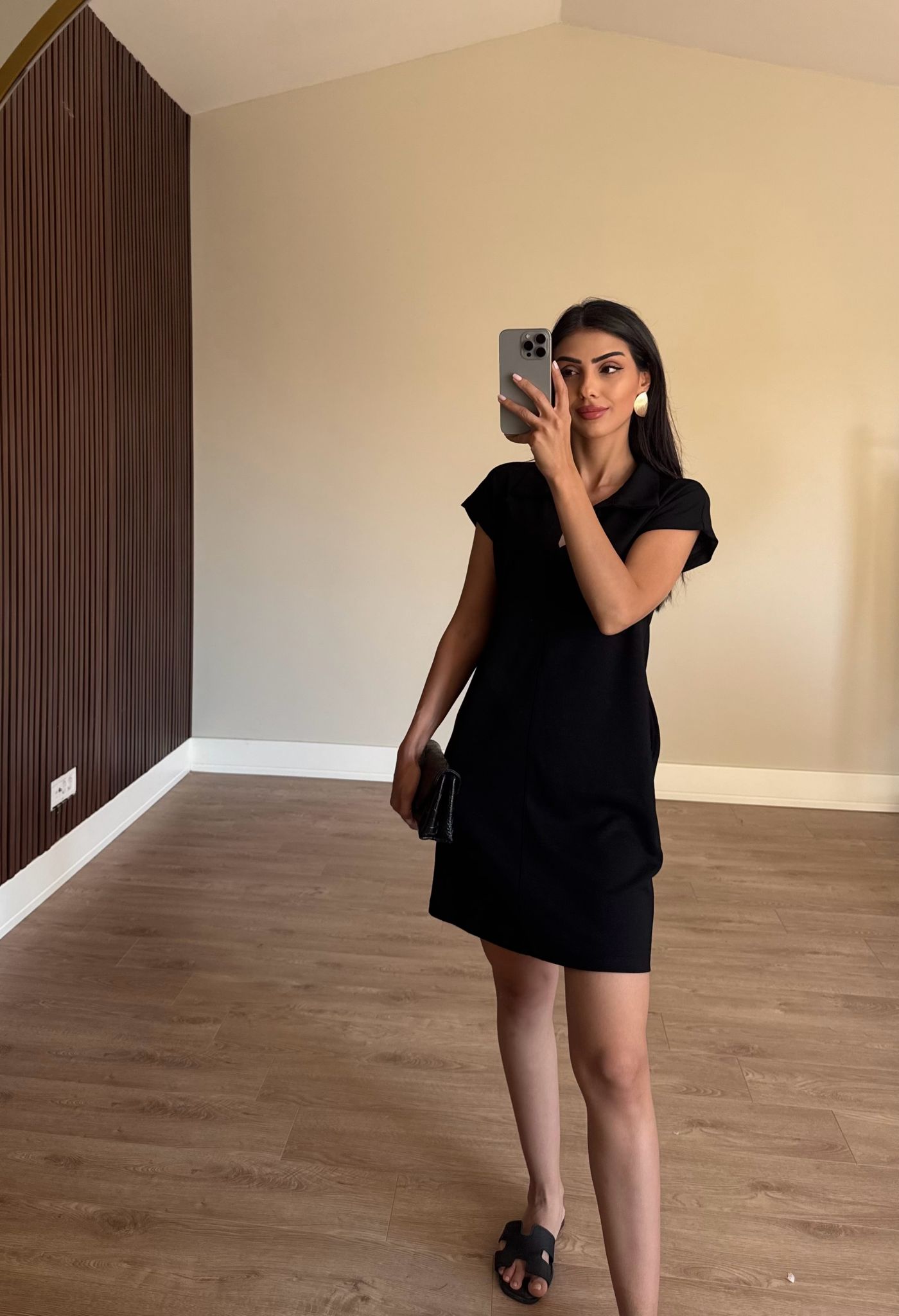 Polo Yaka Modal Siyah Elbise