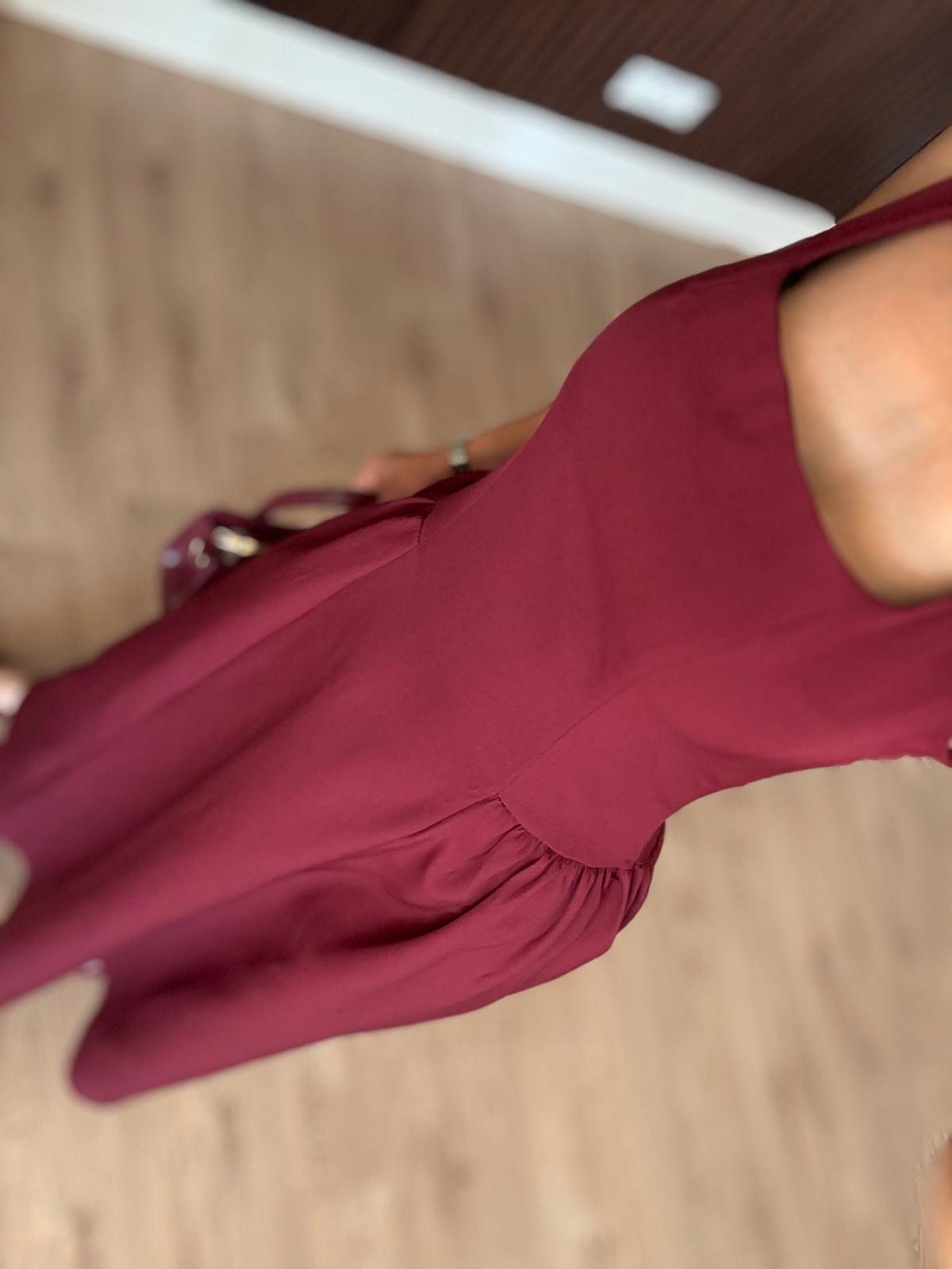 Kare Yaka Bordo Midi Elbise