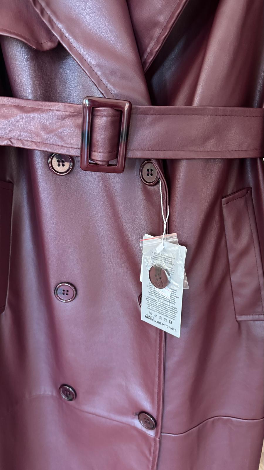 İthal Velvet Deri Bordo Trench