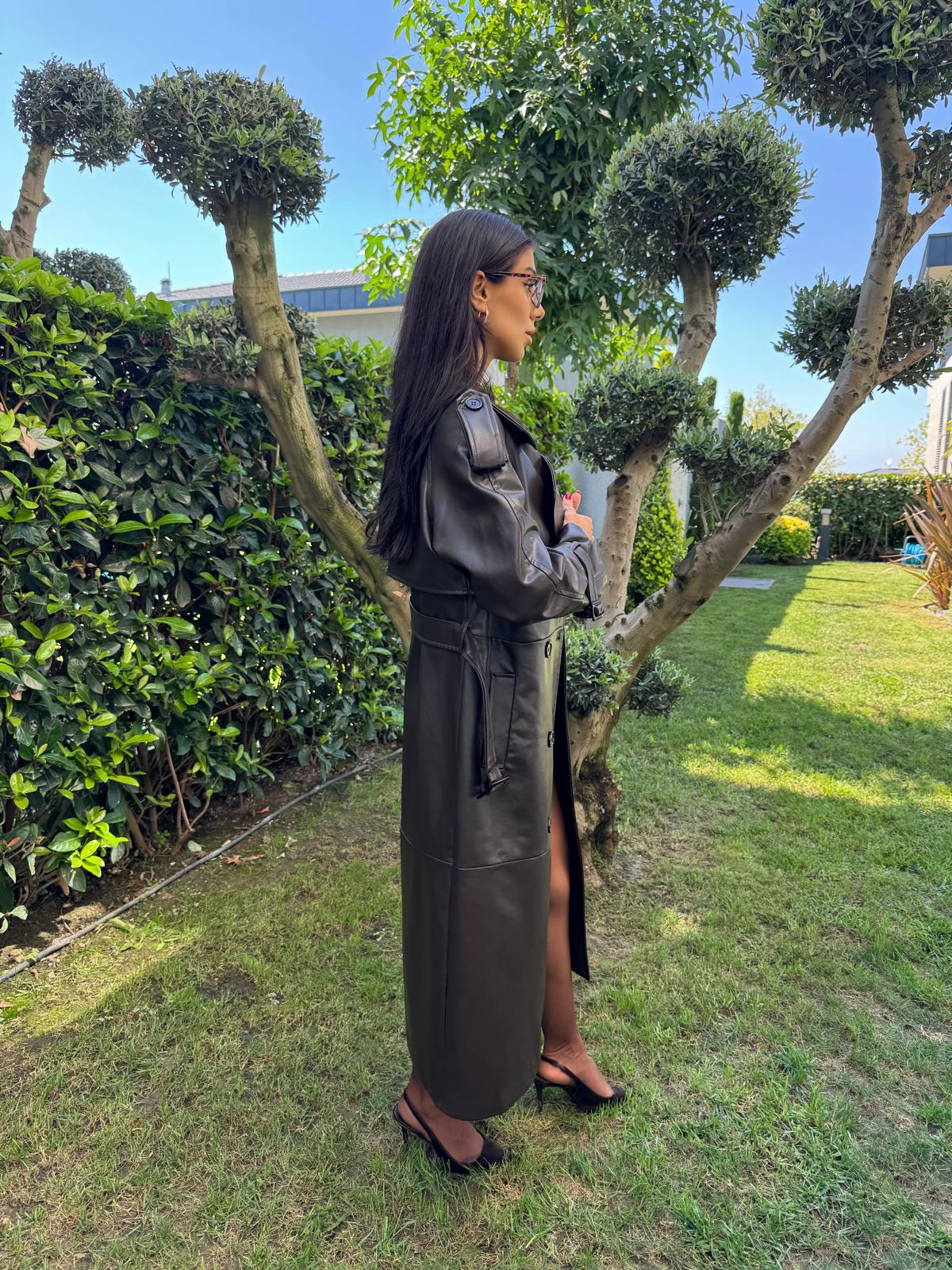 İthal Velvet Deri Acı Kahve Trench