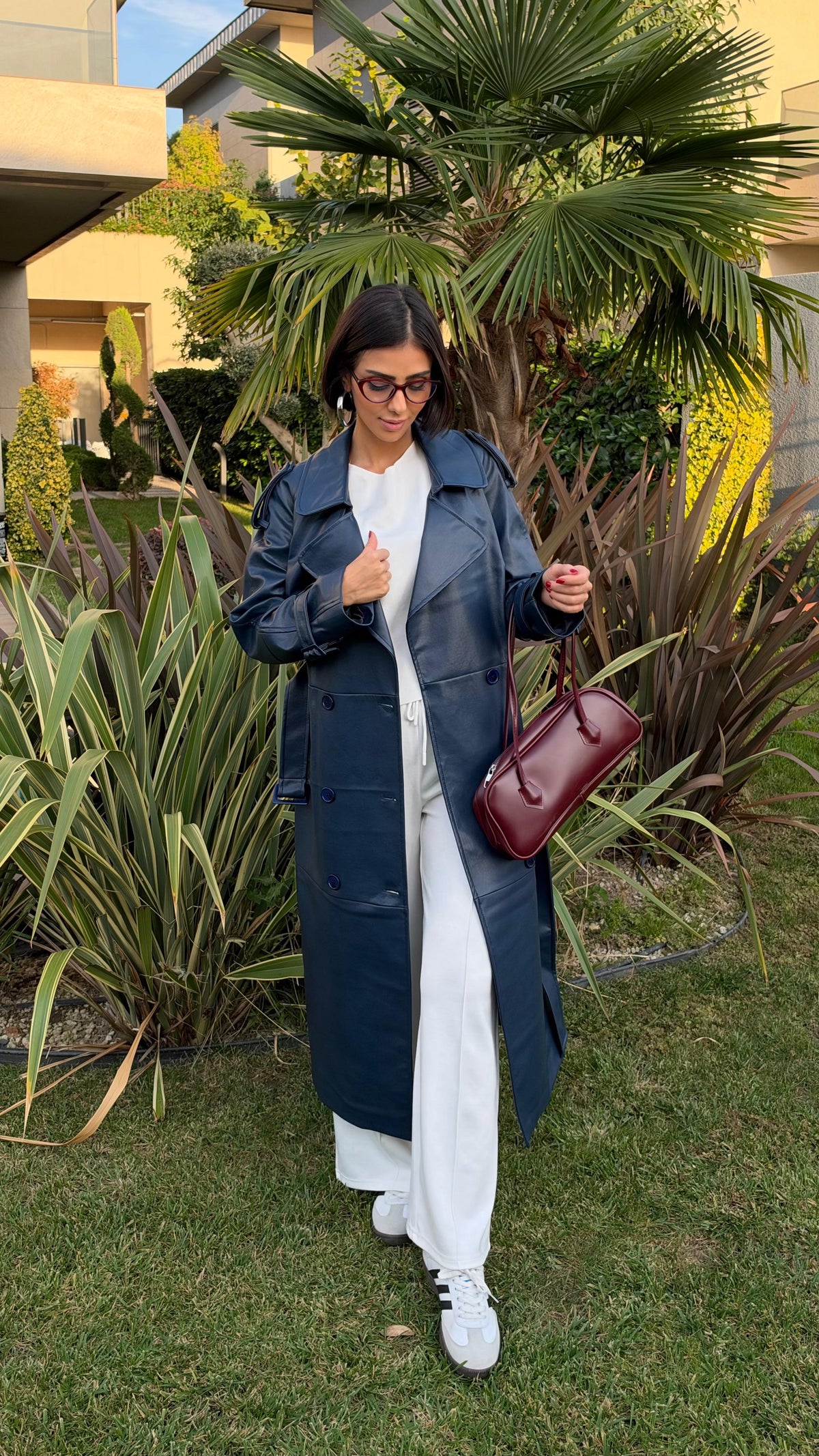 İthal Velvet Deri Lacivert Trench