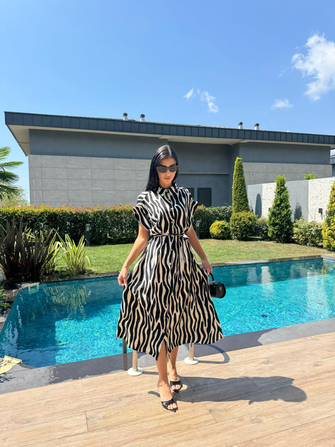 Zebra Desenli Gömlek Elbise