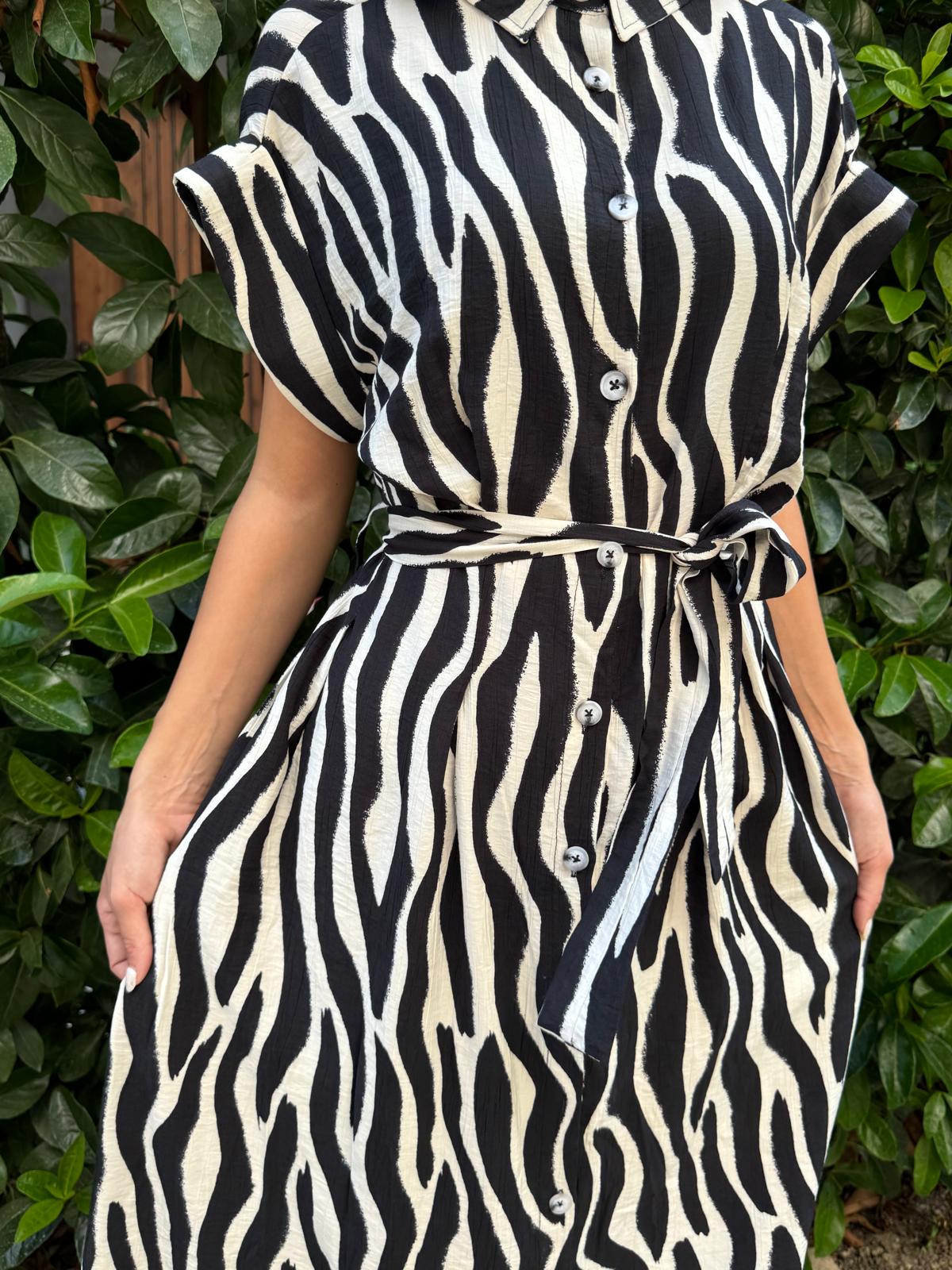 Zebra Desenli Gömlek Elbise