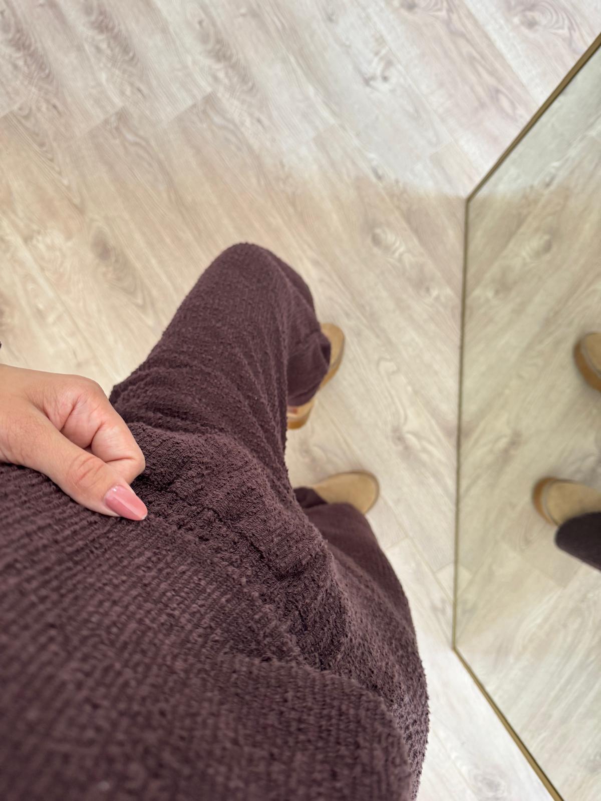 Acı Kahve Kazak Beli Lastikli Pantolon Buklet Kumaş Takım