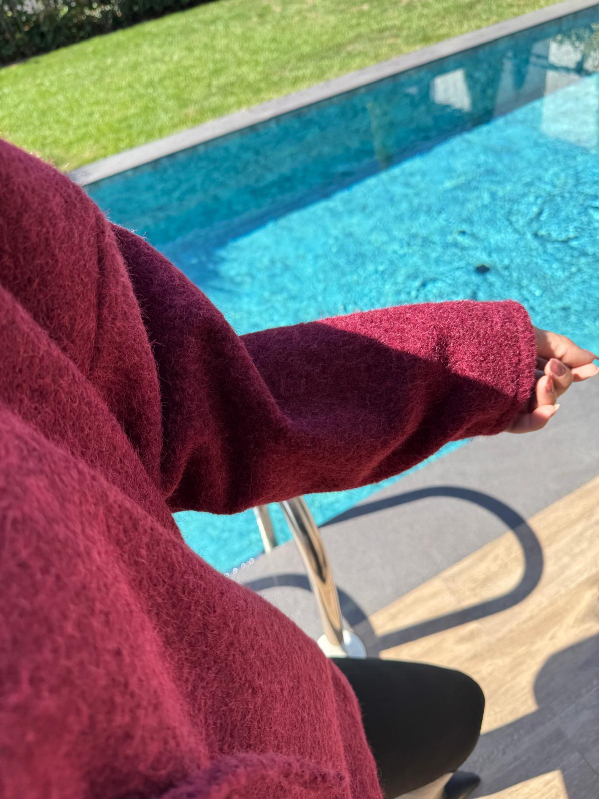 Önden Bağlamalı Kırçıllı Ceket Bordo