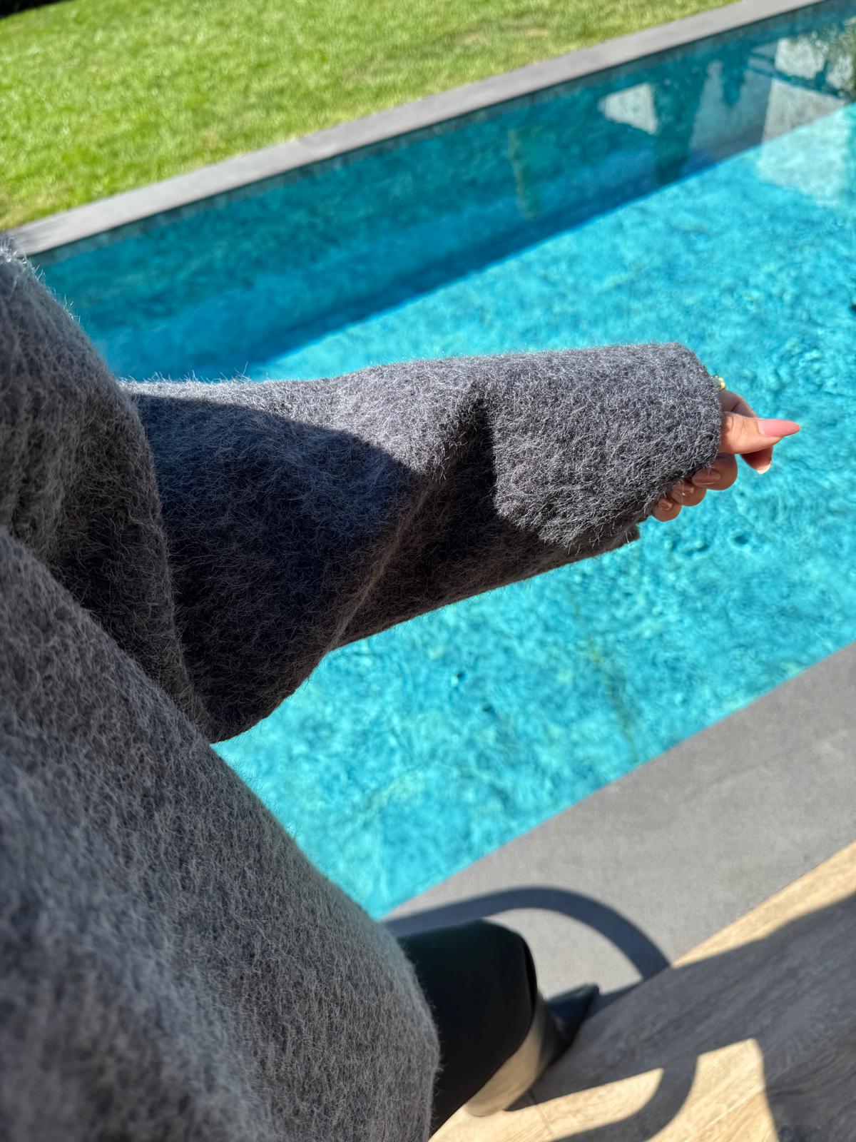 Önden Bağlamalı Kırçıllı Ceket Antrasit