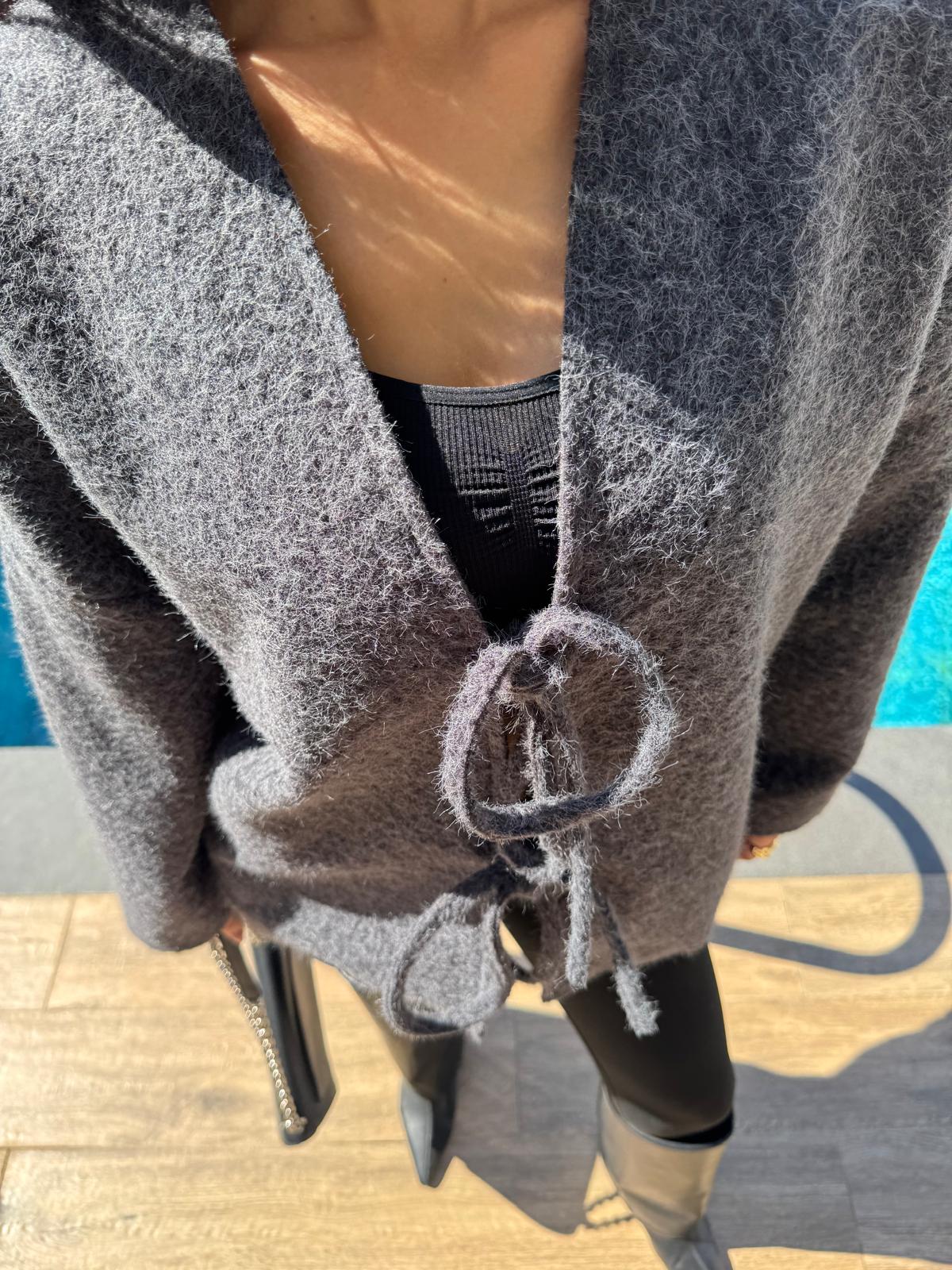 Önden Bağlamalı Kırçıllı Ceket Antrasit