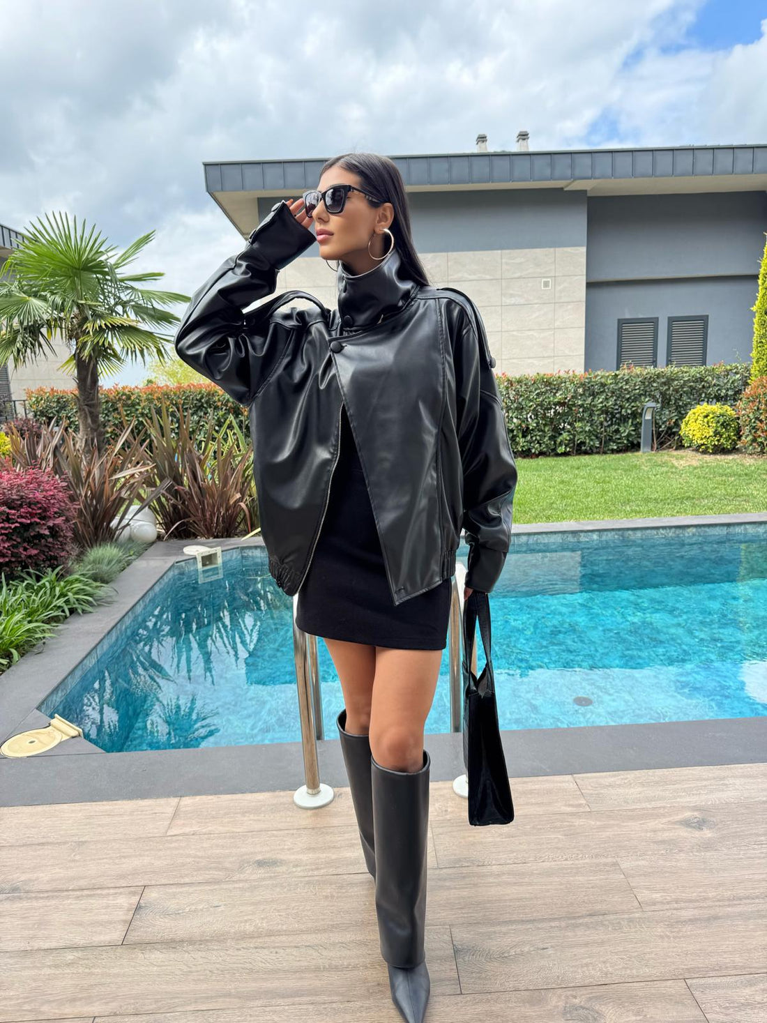 Kruvaze Kapama Deri Ceket SİYAH