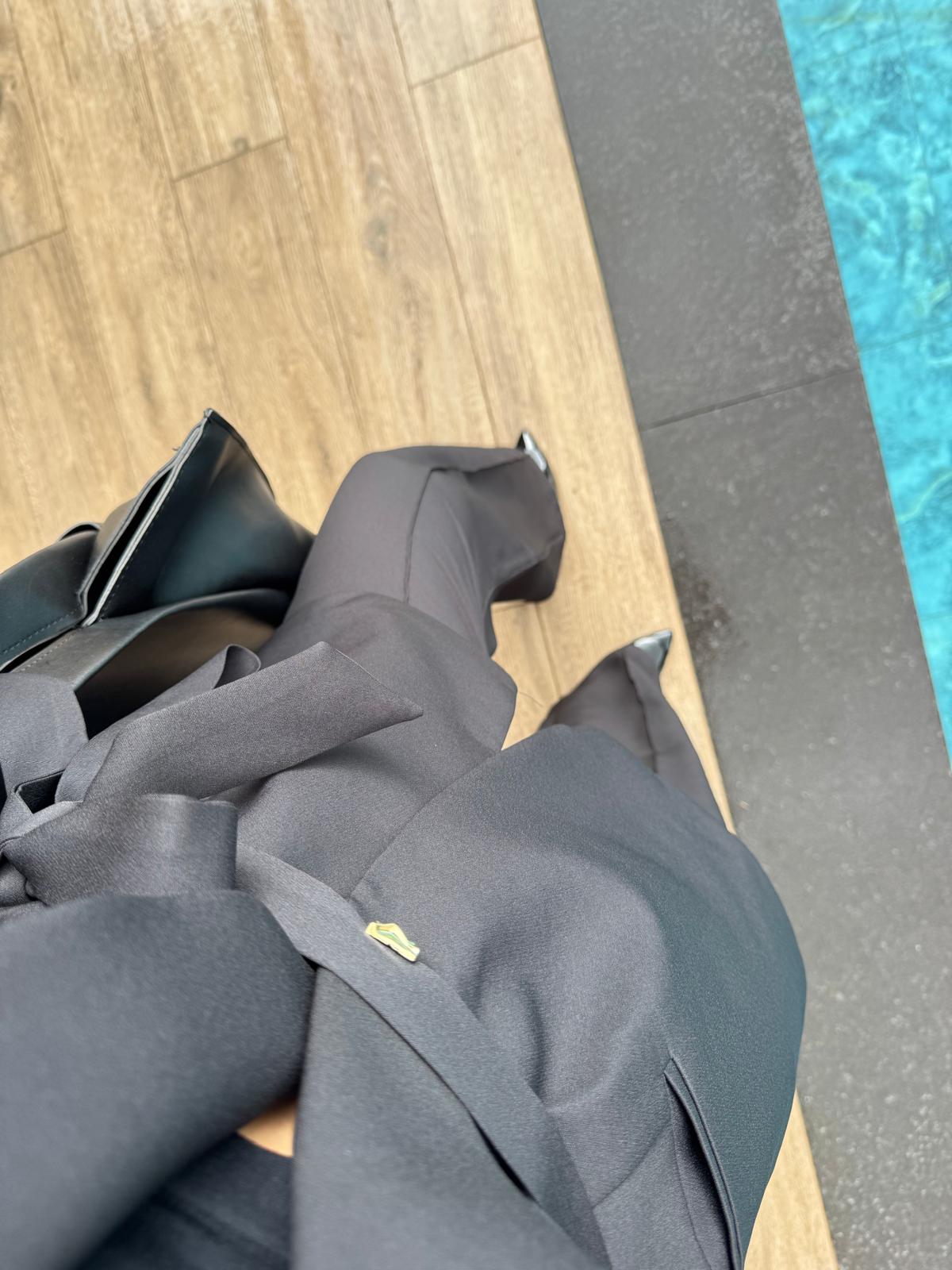 Kuşaklı Blazer Ceket Pantolon Takım Siyah