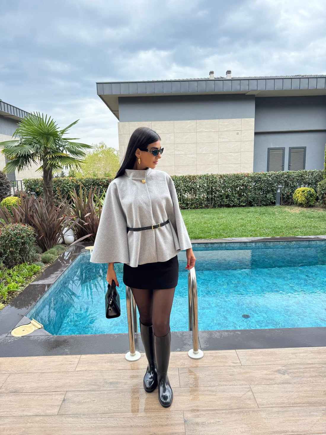 Kemerli Gold düğmeli  Palço Gri