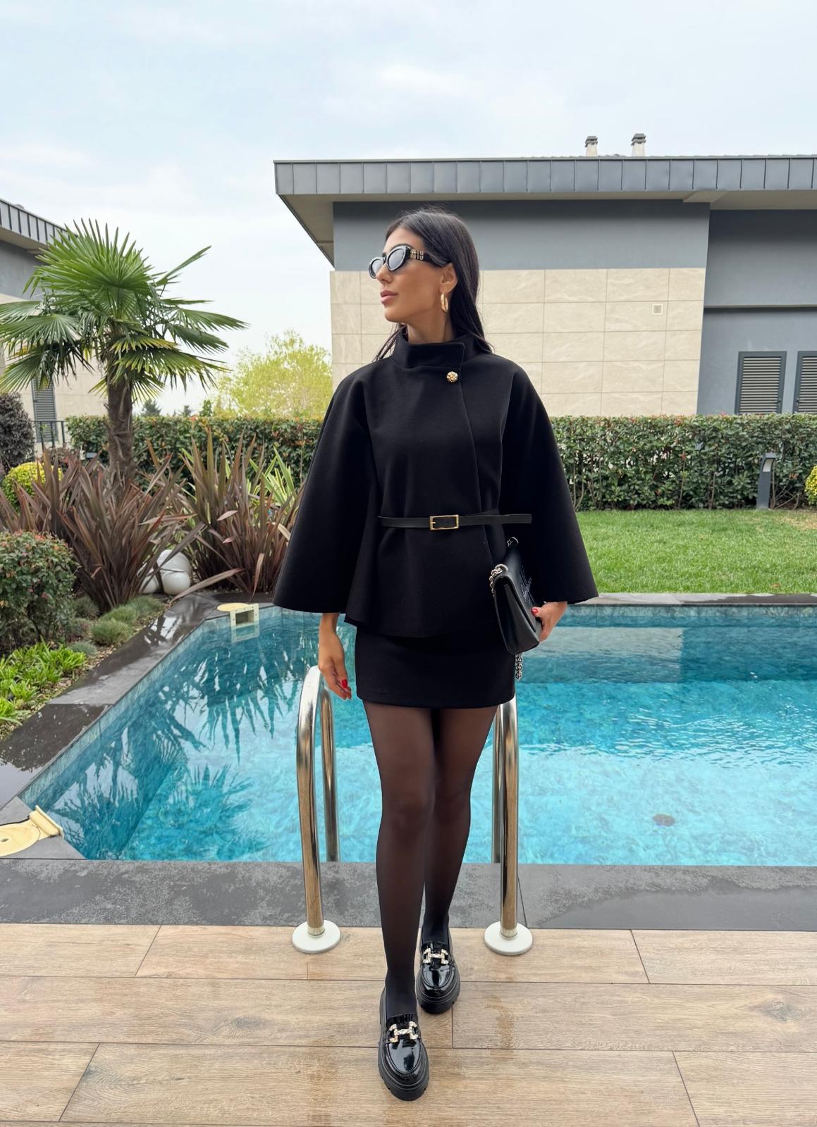 Kemerli Gold Düğmeli Palço Siyah