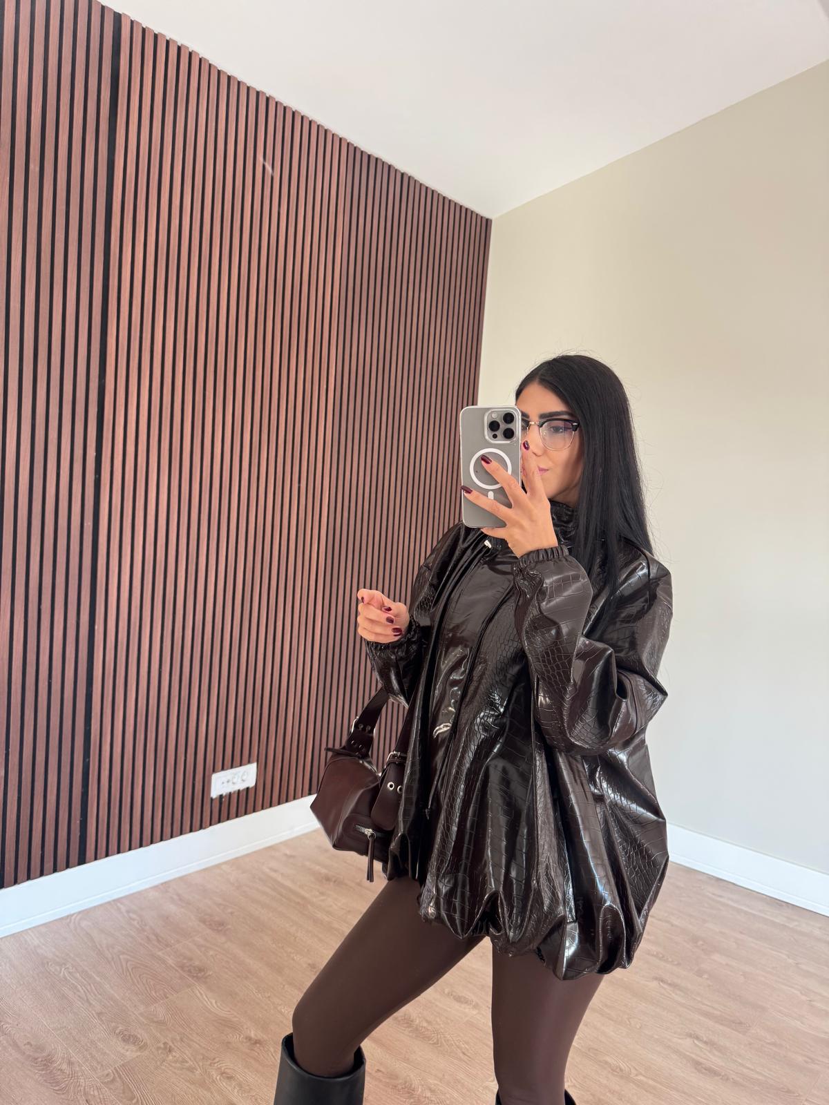 Acı Kahve Yılan Dokulu  Bomber Deri Mont