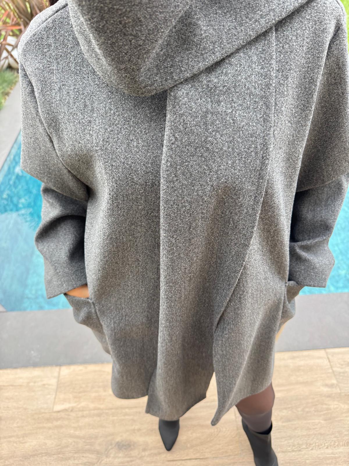 Şal Detaylı Premium Kalite Antrasit Kaşe Kaban