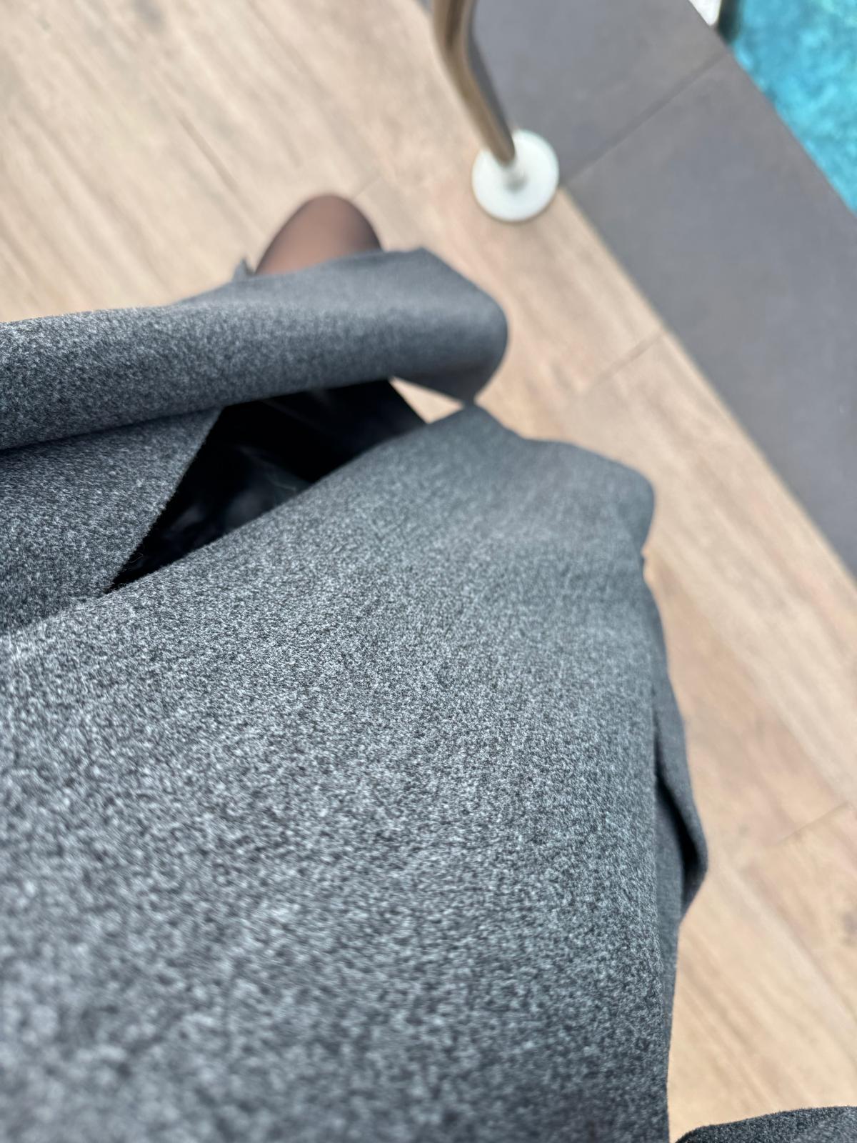 Şal Detaylı Premium Kalite Antrasit Kaşe Kaban