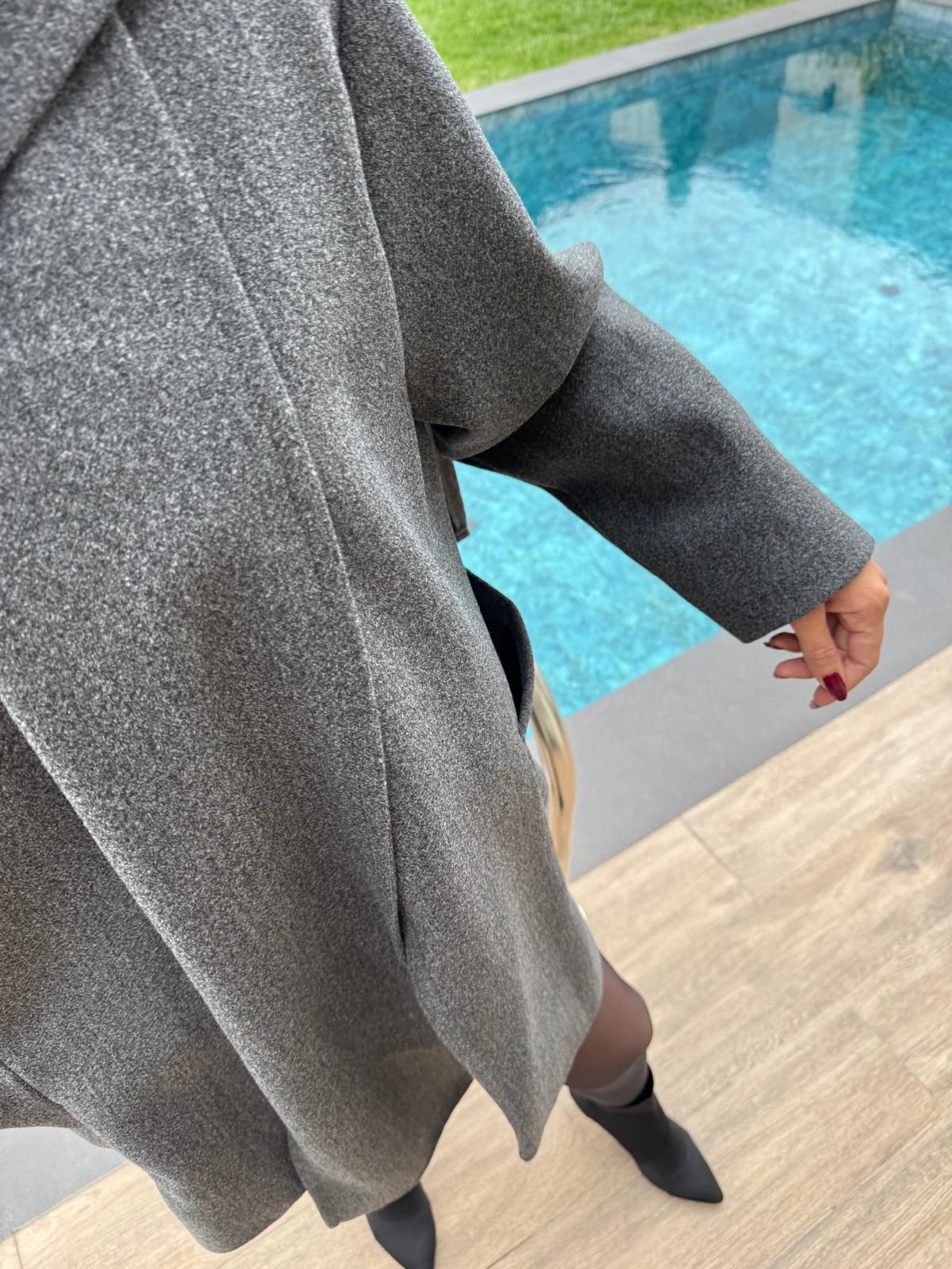 Şal Detaylı Premium Kalite Antrasit Kaşe Kaban