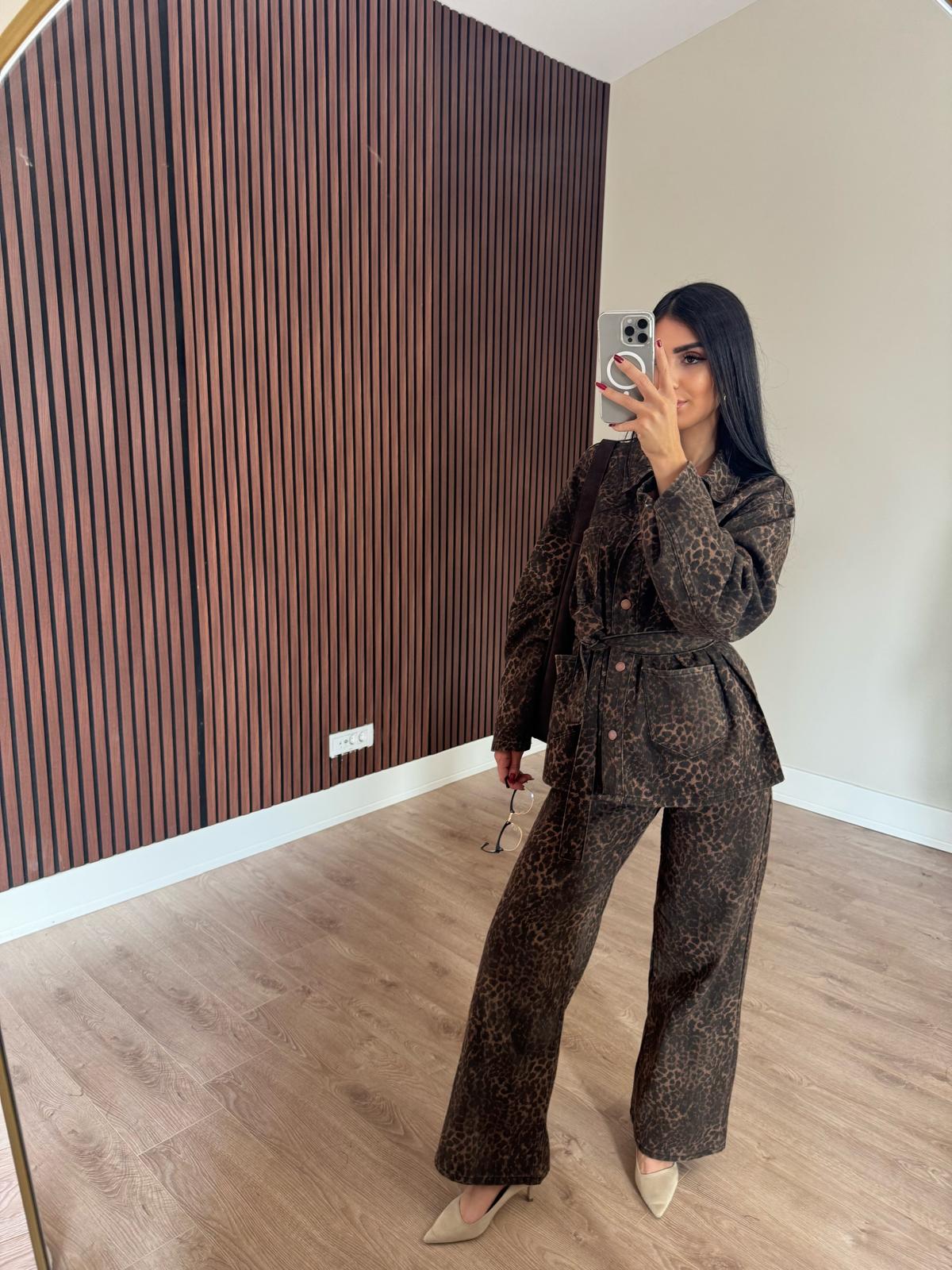 Premium Kalite Leopar Desenli Denim İkili Takım