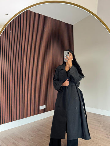 Premium Kalite Poliviskon Kumaş Astarlı Trençkot Antrasit