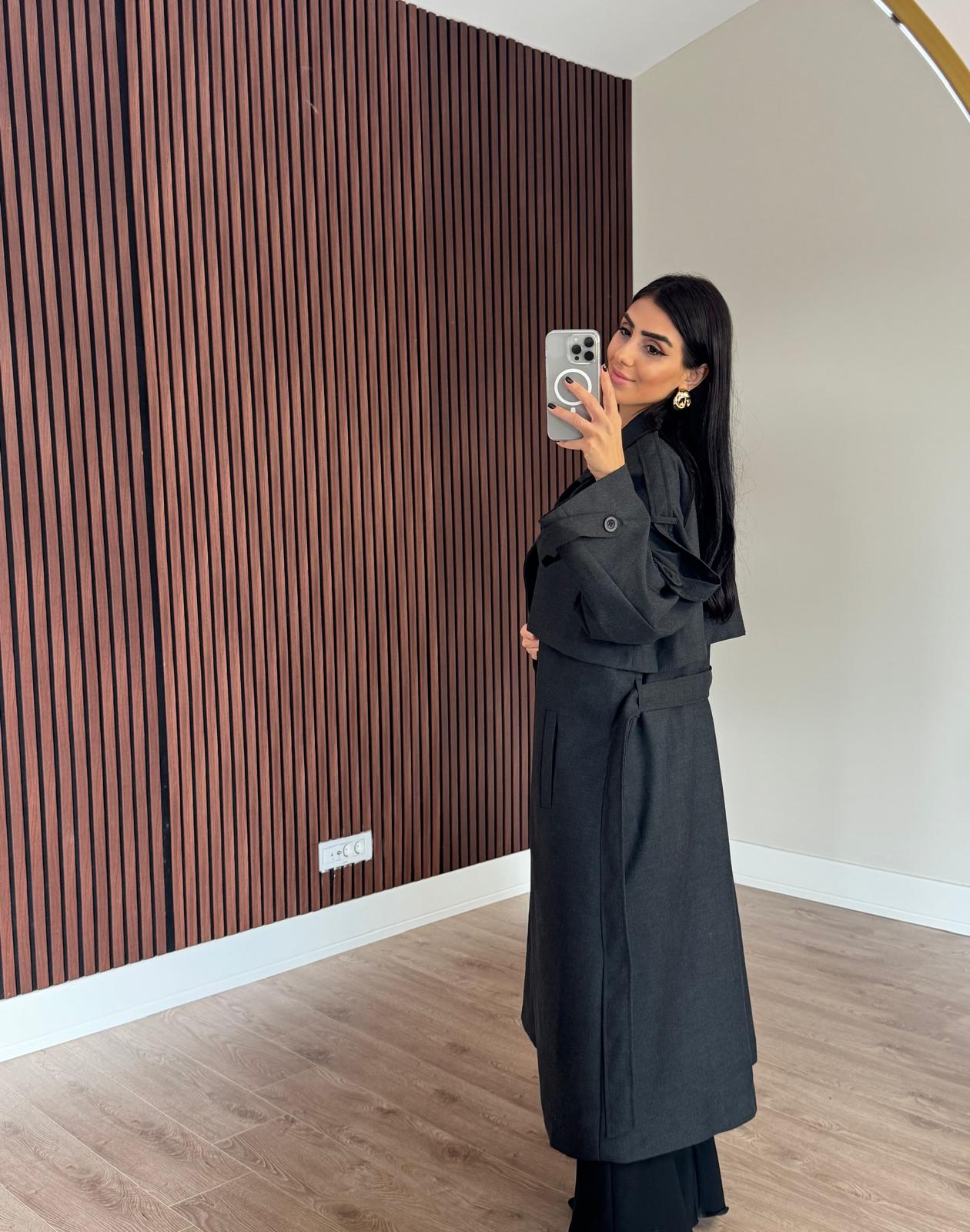 Premium Kalite Poliviskon Kumaş Astarlı Trençkot Antrasit