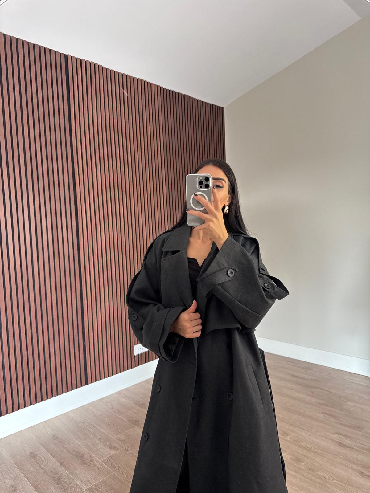 Premium Kalite Poliviskon Kumaş Astarlı Trençkot Antrasit