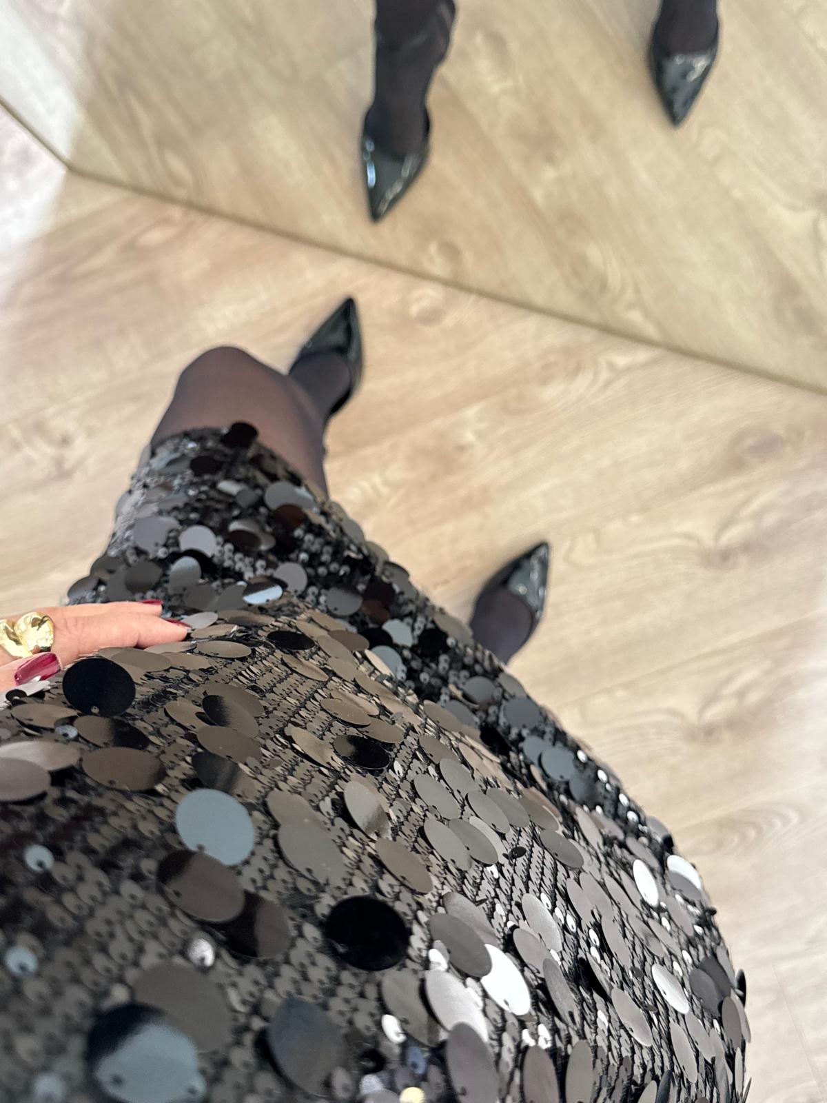 Siyah Halter Yaka Payetli Elbise