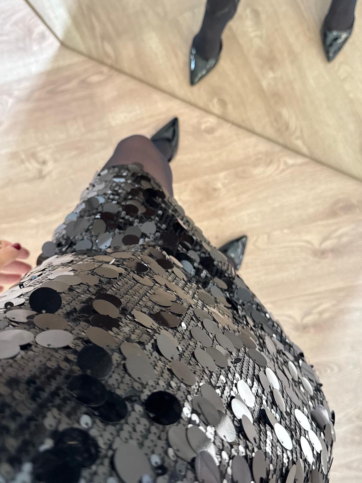 Siyah Halter Yaka Payetli Elbise