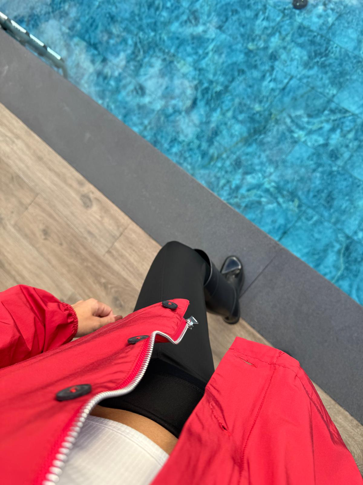 Kırmızı Rainy Dik Yaka Bomber Ceket