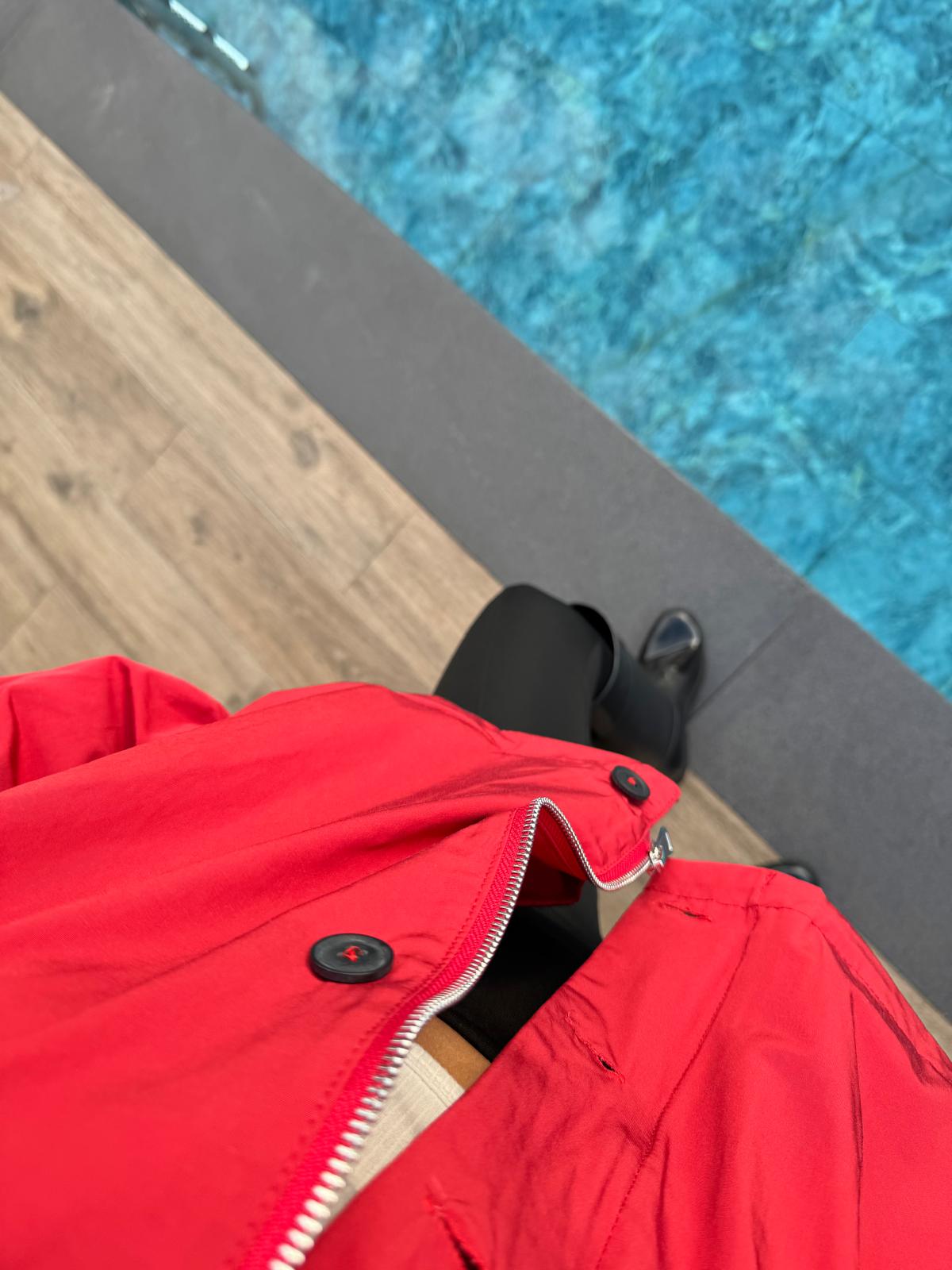 Kırmızı Rainy Dik Yaka Bomber Ceket