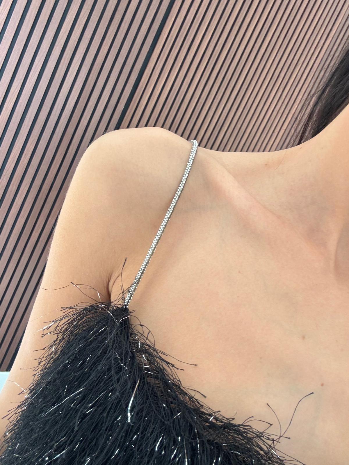 Askılı Saçaklı Siyah Elbise