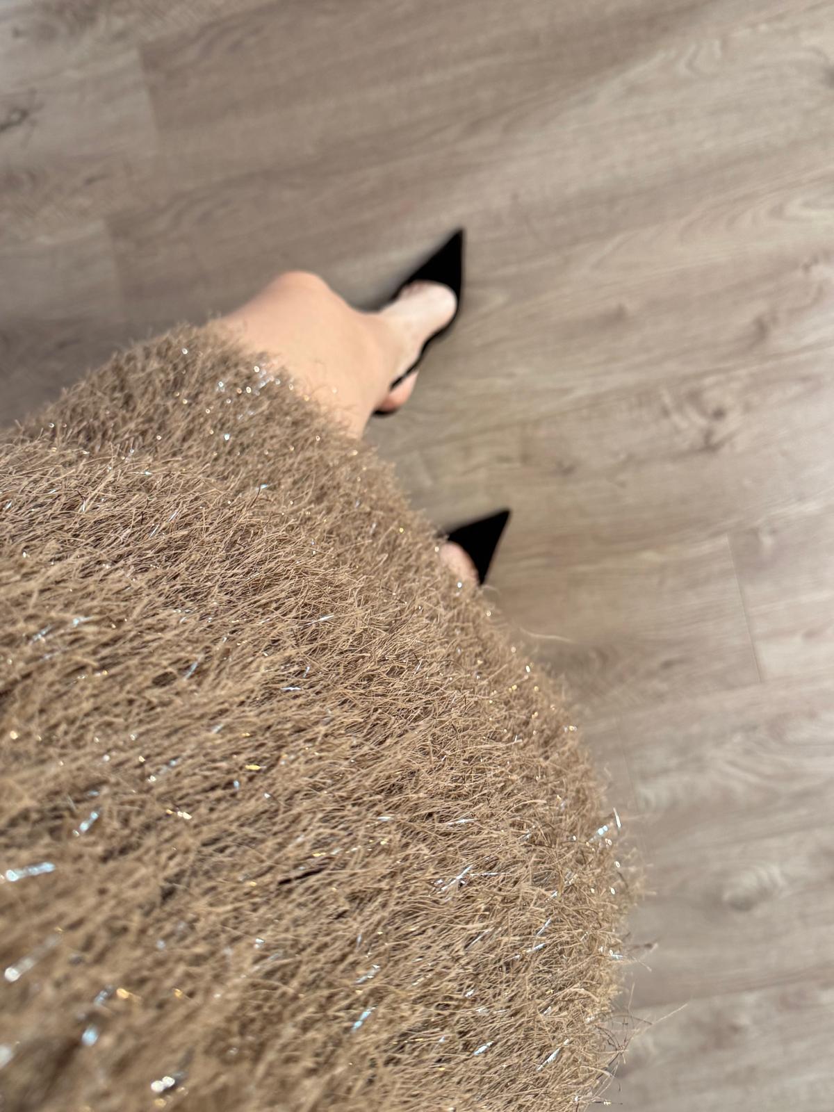 Askılı Saçaklı Kahve  Elbise