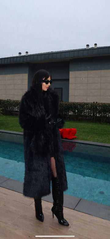 Premium Kalite Uzun Siyah Kürk