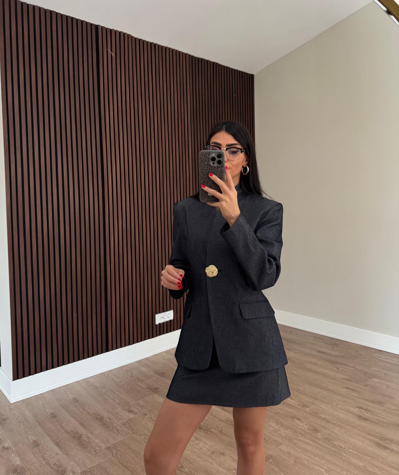 Gold Düğmeli Denim Takım