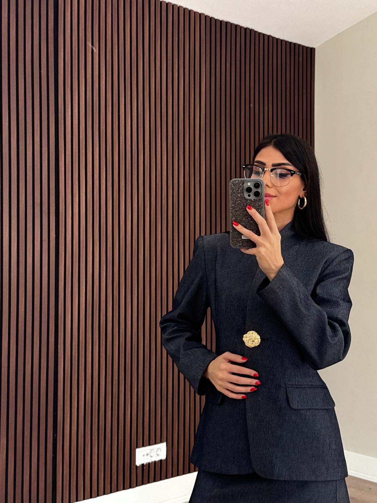 Gold Düğmeli Denim Takım