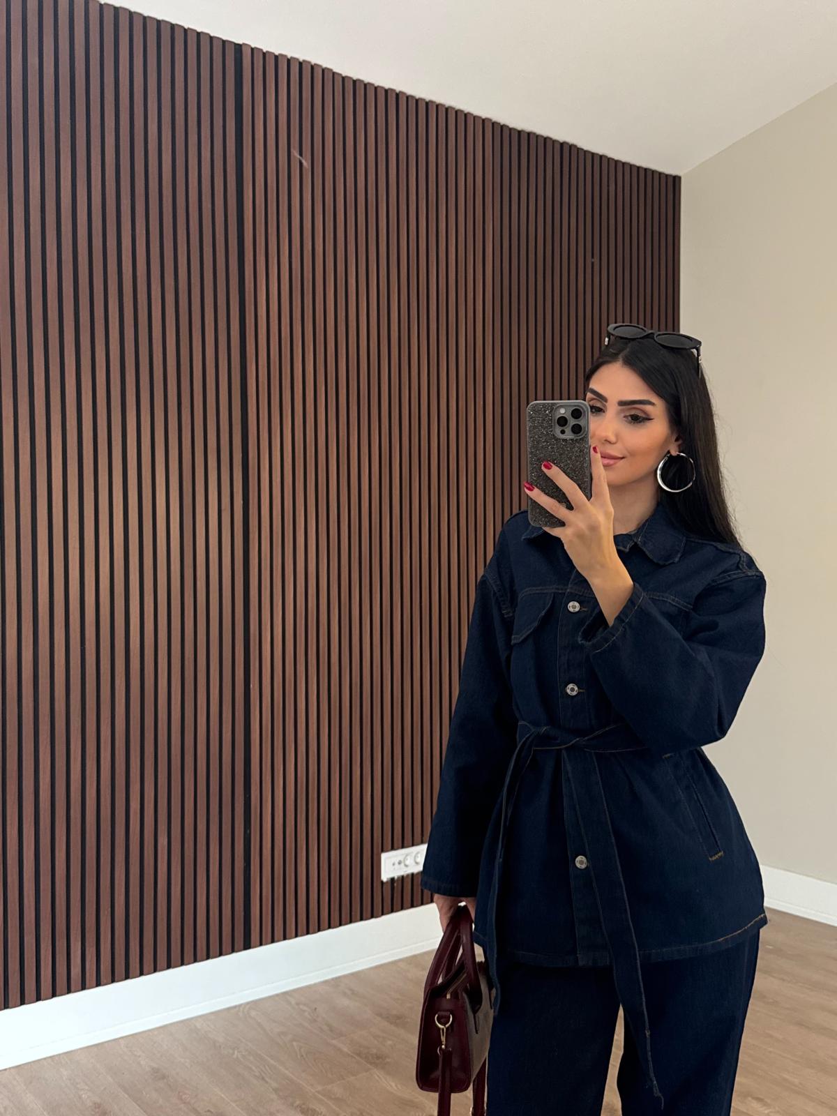 Kuşaklı Denim Takım