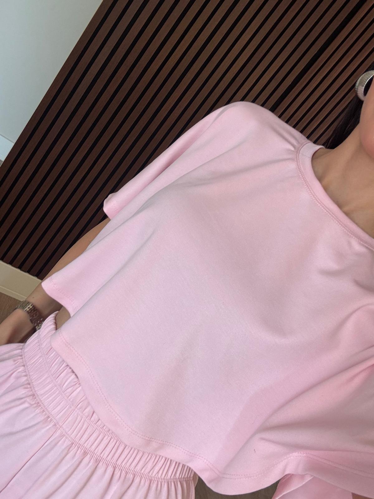 Pembe Crop Beli Lastikli Palazzo İkili  Modal KumaşTakım