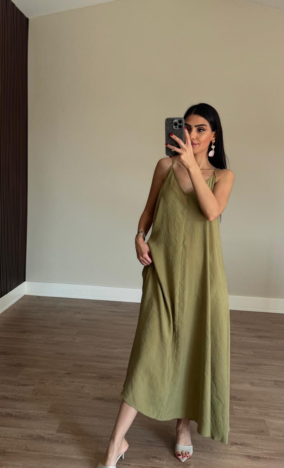 Yağ Yeşili premium tencel elbise