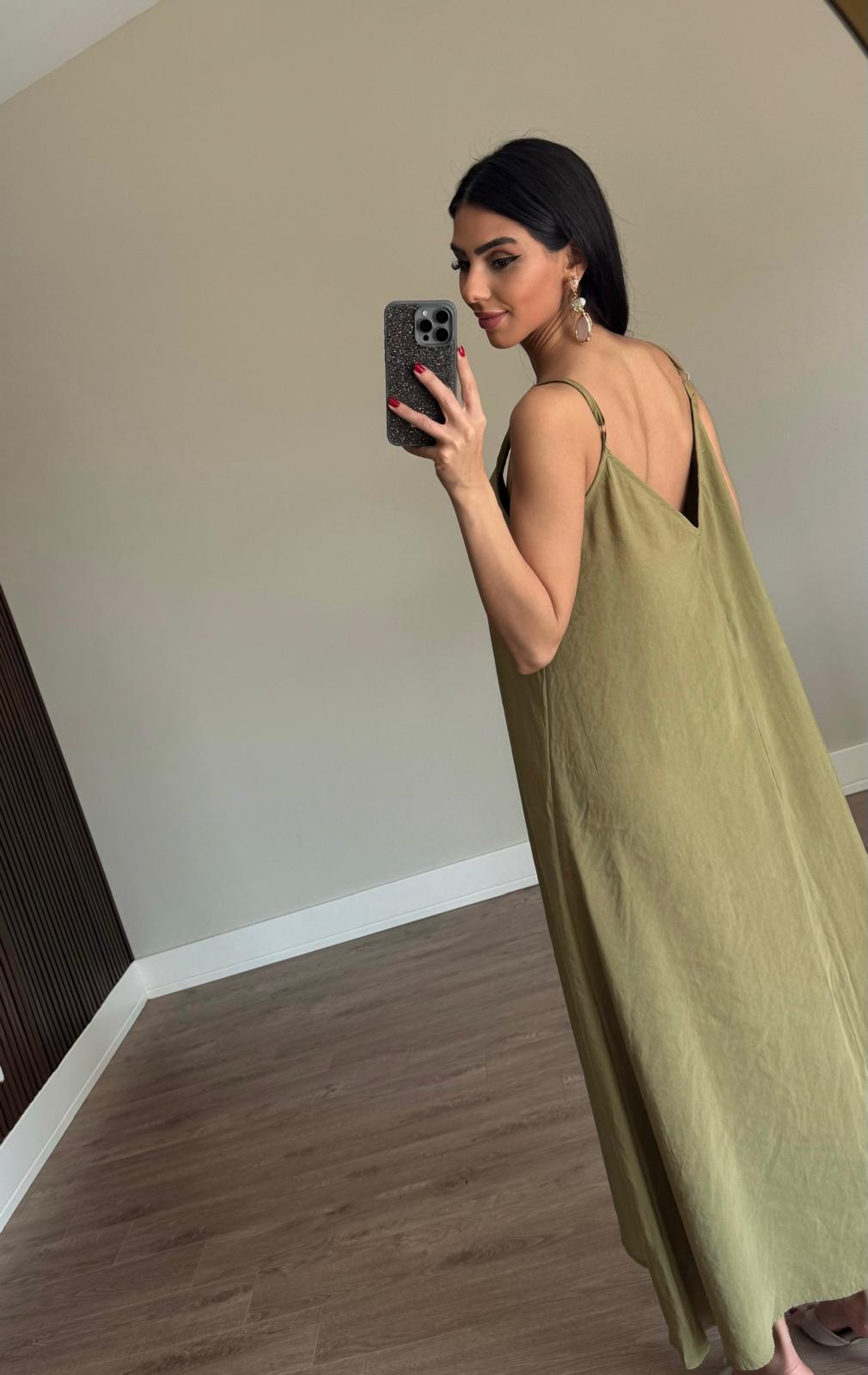Yağ Yeşili premium tencel elbise
