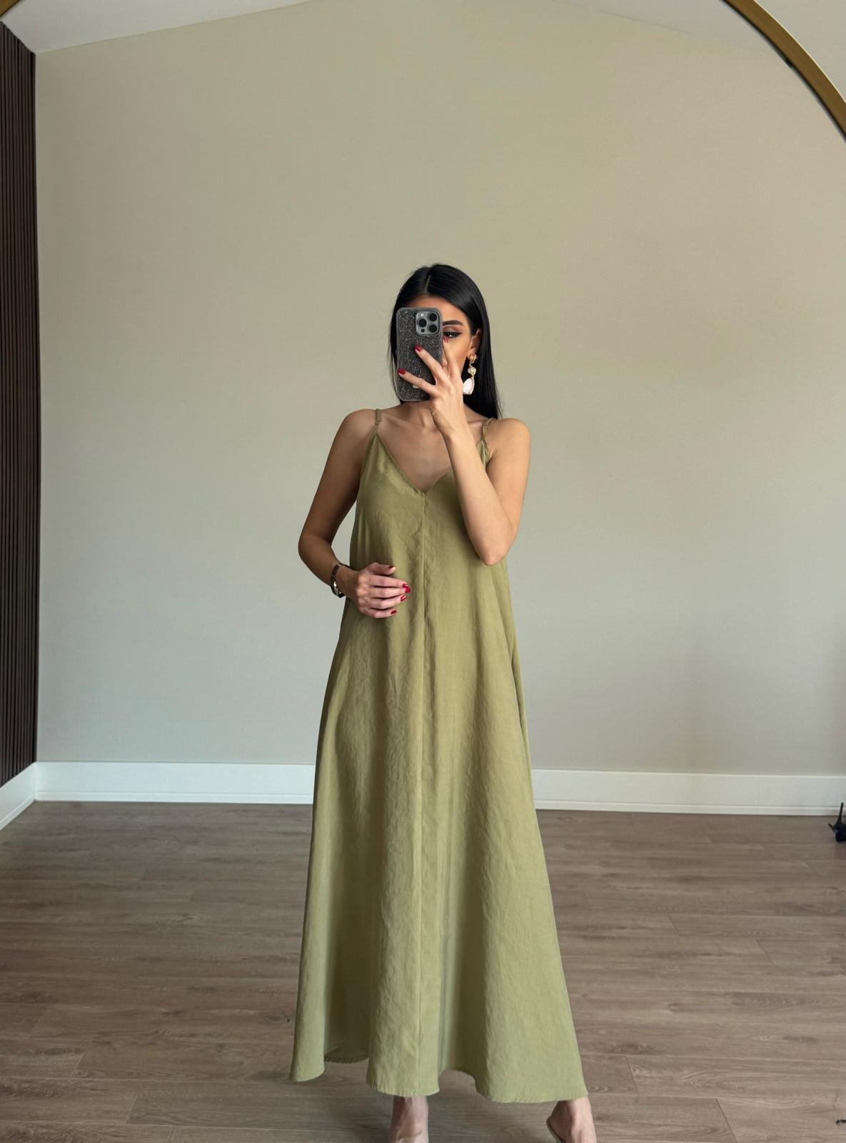 Yağ Yeşili premium tencel elbise