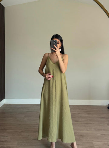 Yağ Yeşili premium tencel elbise
