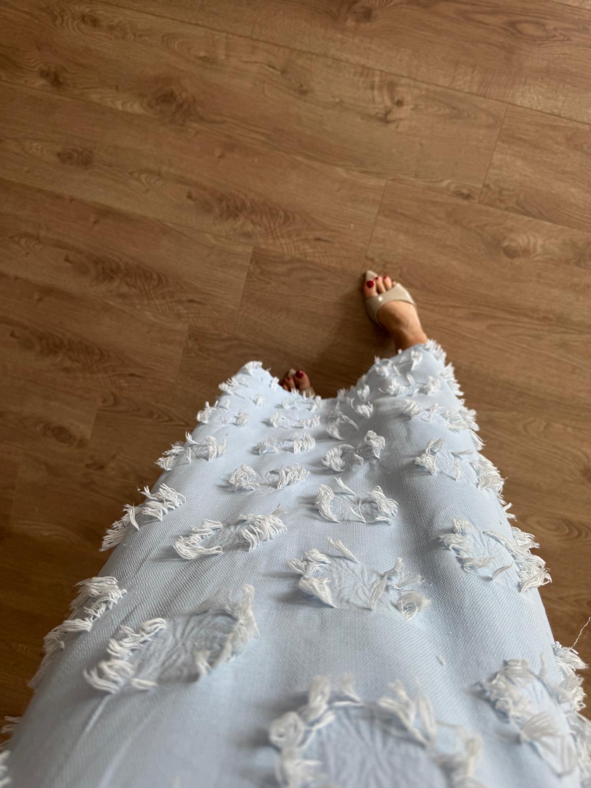 Bebe Mavisi Püskül Detaylı Astarlı Keten Elbise