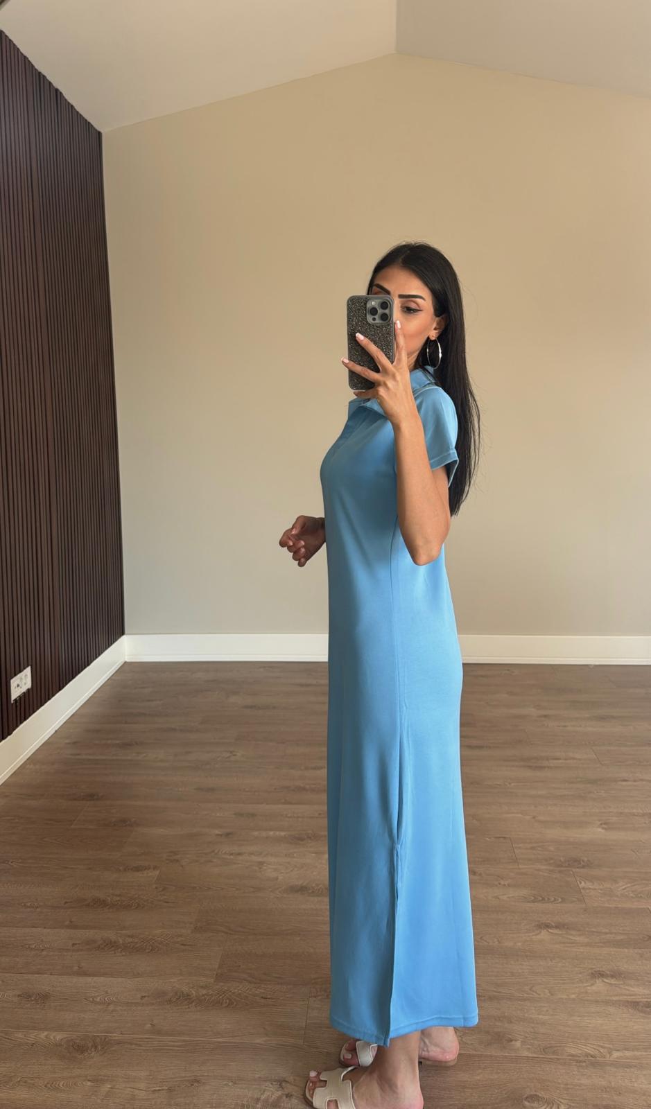 Pola Yaka Modal Kumaş Yırtmaçlı Elbise